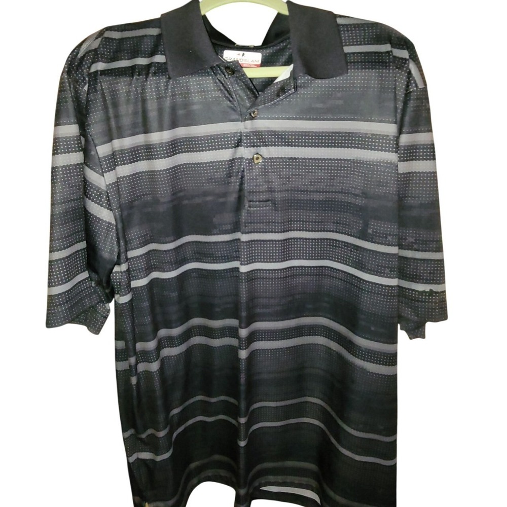 Mens Golf Polo Black White Gray Sz XLT. Grand Slam Performance Activewear Preppy